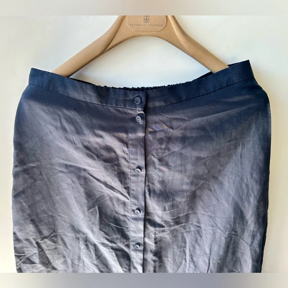 SAMSOE SAMSOE Navy MEJSE Button-Front MIDI Skirt, Linen Lyocell Blend, M